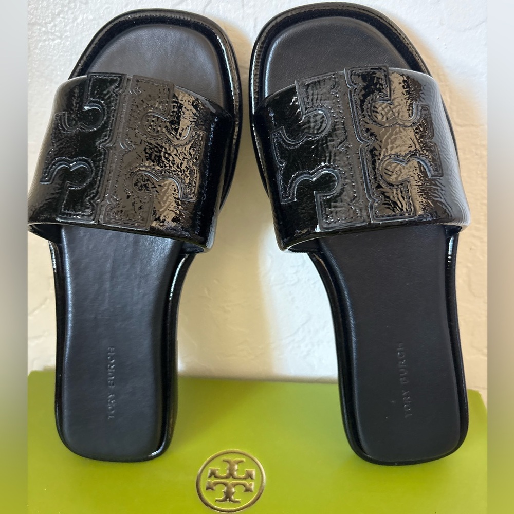 NWT Tory Burch Double-T Genuine Leather Sport Slide Sandal $200msrp - Picture 2 of 10